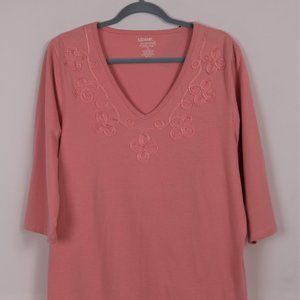 Liz and Me Essential Cotton Coral 3/4 Sleeve 0X